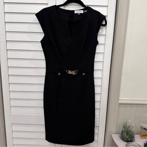 Calvin Klein Black Sheath Dress with Decorative Belt Size 2